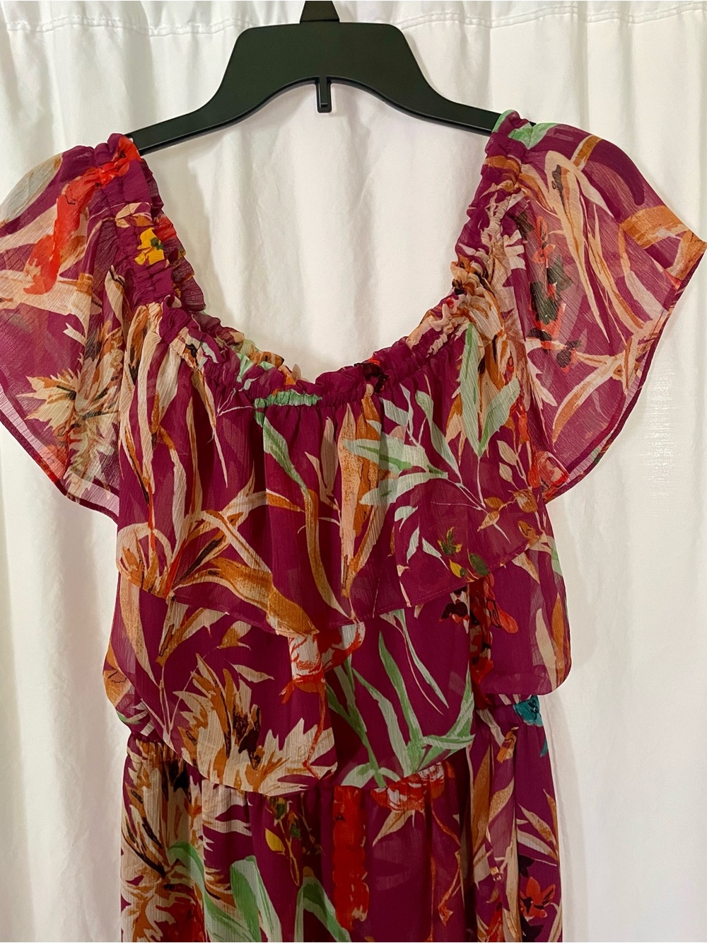 Express Red Floral Romantic Off-Shoulder Maxi Dress - Picture 7 of 14